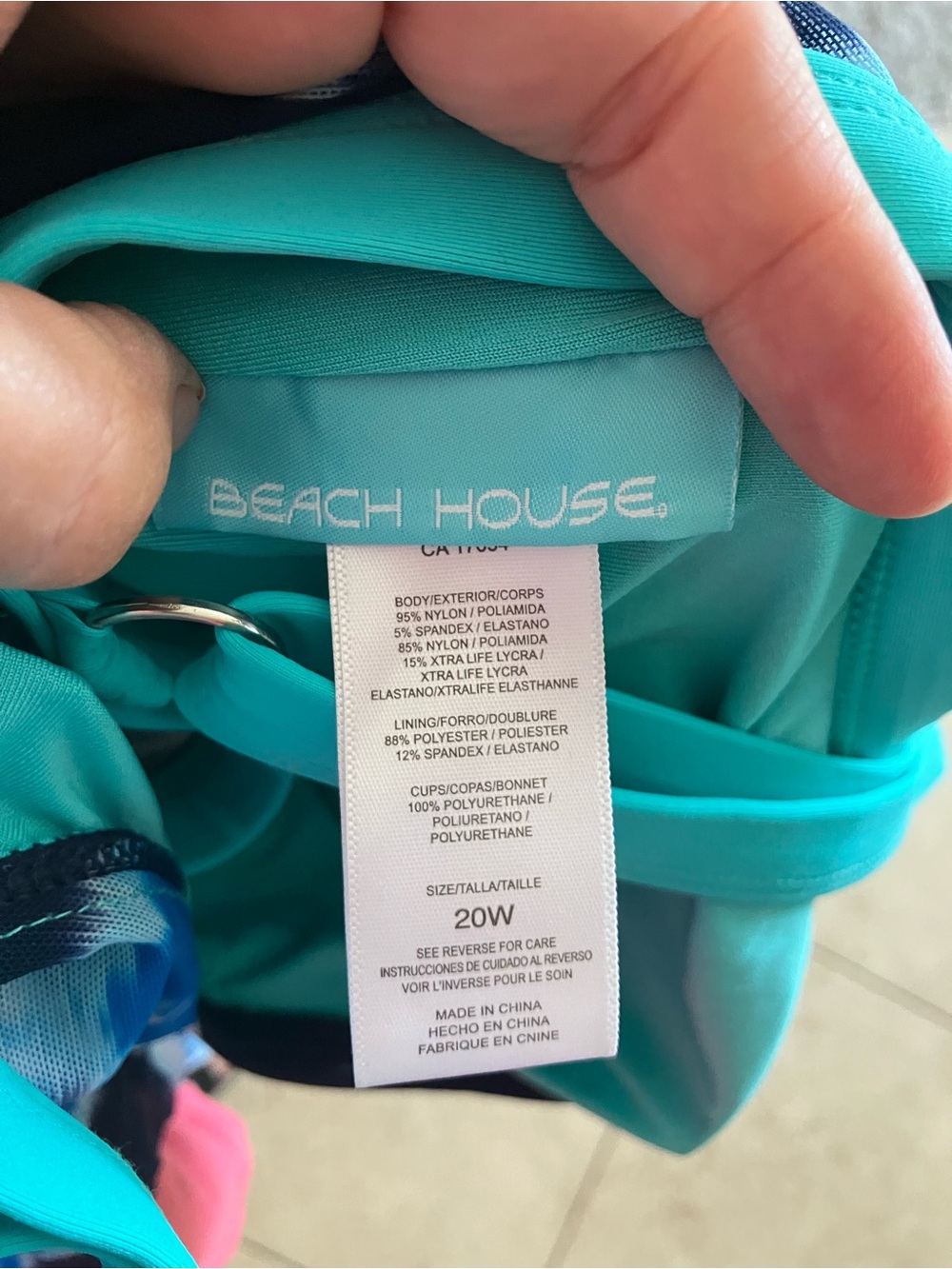 Beach House Turquoise Bandeau Swim Top with Navy Floral Accent 20W - Picture 13 of 13